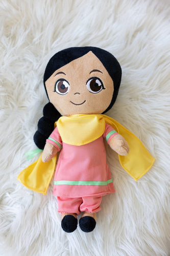 Mahi is an Indian, Sikh, Punjabi girl. This plush toy is for kids of all ages.